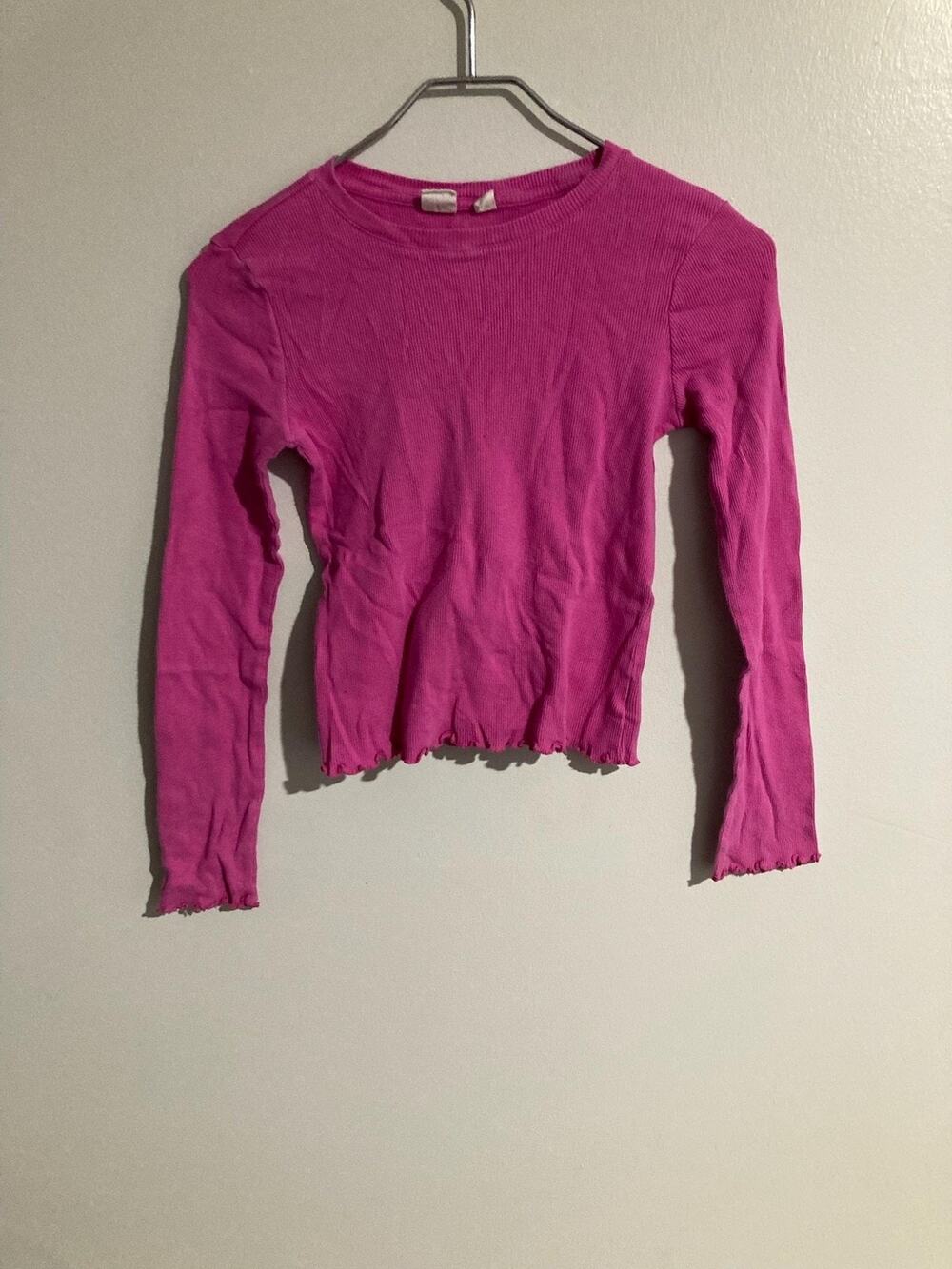 Gap T-Shirt Kids 10 Pink Cropped Long Sleeve Ribbed Crew Neck Slim Lightweight